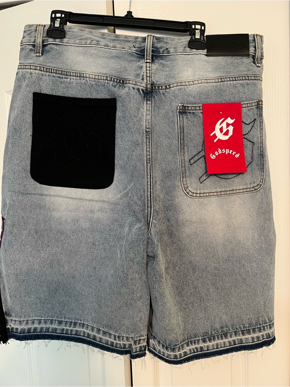 Godspeed Blue Patchwork Embroidered Jean Shorts - Picture 2 of 4